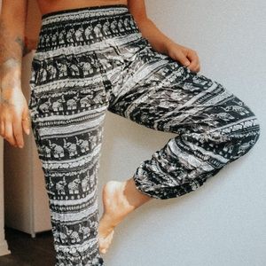 Boho Black and White Elephant Pants